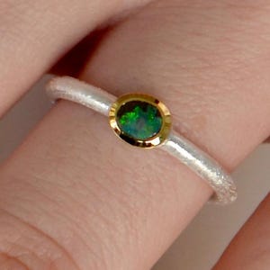 Boulder Opal Ring, brushed silver, 5 micron gold-plated setting, size 52, delicate opal ring, handmade gemstone ring