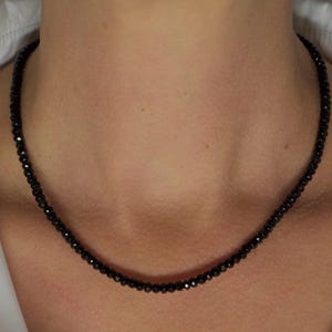 Onyx necklace, faceted, black onyx, silver clasp