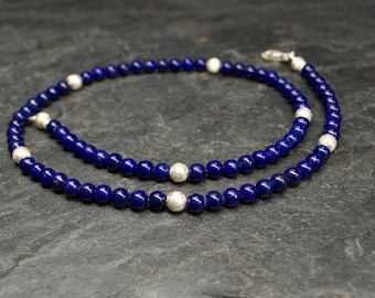 Kette Lapislazuli, Silber matt, blauer Lapis