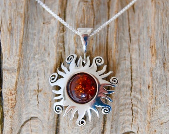 Pendant Amber, Silver, Real Amber Gemstone