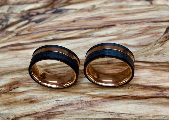 Anillos de pareja de acero inoxidable anillos de boda unisex anillos de boda de rosa negra Etsy Espana