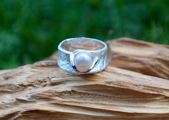 Bague perle argent mat veritable perle d eau douce Etsy France