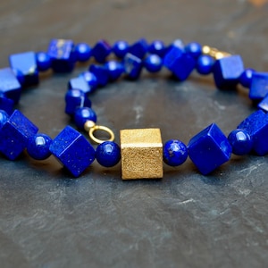 Lapis lazuli necklace, silver, gold, blue gemstone necklace