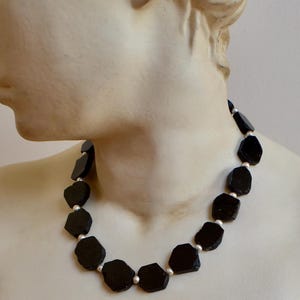 Necklace tourmaline, brushed silver, natural black tourmaline