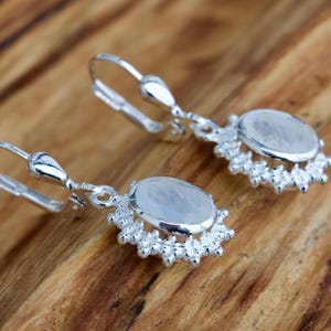 Earrings moonstone, silver, faceted, oval gemstone earrings