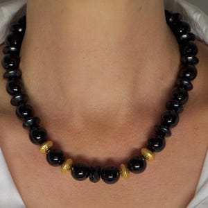 Onyx necklace, gold plated, black onyx, unique necklace