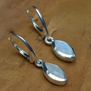 Earrings moonstone, silver, faceted, drop earrings