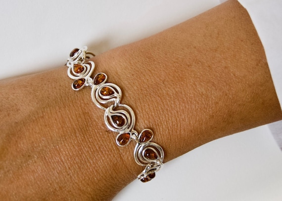 Bracelets En Argent Avec Ambre - Pierre Marron - Occasion Portés
