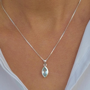 Blue Topaz Necklace, Silver, Faceted, Topaz Pendant with Chain