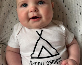 Happy Camper Baby Bodysuit – Outdoorsy Infant Onesie, Camping Baby Gift