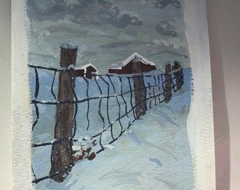 Paisaje de gouache de invierno, "paz y libertad"