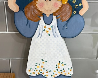 Vintage Hand Painted Cottage Core Wooden Doll Decor