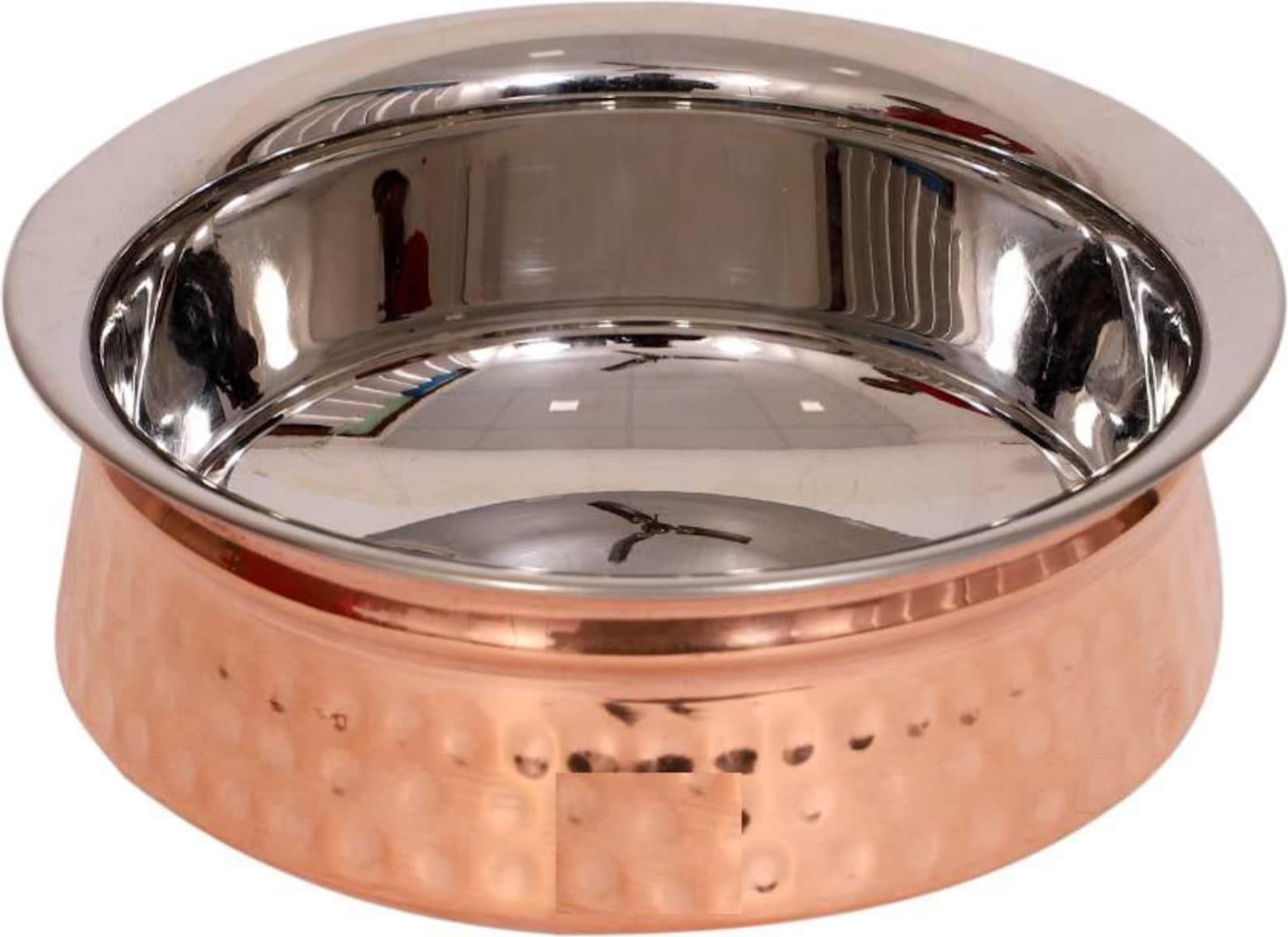 Indian Serving Bowl Copper Stainless Steel Hammered 2 Karahi Etsy