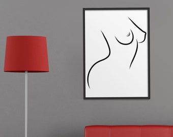 Cuerpo femenino abstracto, arte de línea erótico, cuerpo de arte de línea de la mujer, impresión sensual minimalista, arte digital del cuerpo desnudo, arte del dormitorio sensual