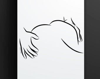 Arte lineal provocativo, arte sexual, arte mural para dormitorio, póster de agarrón de culo, pareja minimalista haciendo el amor, arte desnudo, arte mural para adultos, impresión de sexo oral
