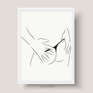 Line Art Ass Grab, Sexy Bedroom Wall Deco, Sensual Couple Making ...