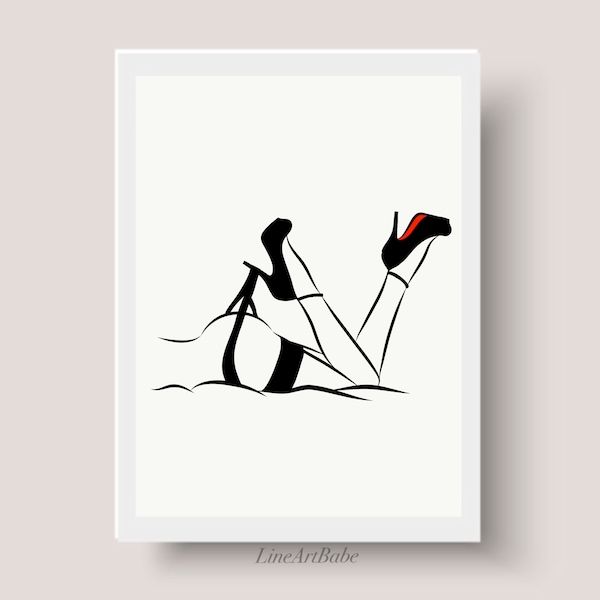 Sexy Heels Line Art, Erotic Woman Panties Print, Sexy Drawing Female Body, Sensual Wall Art Bedroom, Printable Nude Body Minimalist Sex Art