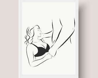 Sexy Woman Line Art, Blowjob Sex Print, Sensual Minimalist Drawing, Nude Female Body Poster, Printable Wall Art, Erotic Bedroom Wall Deco