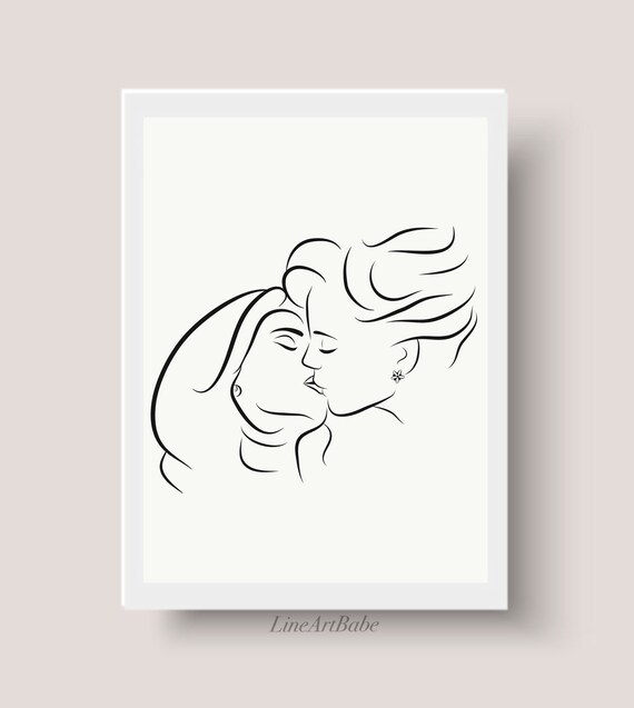 couple kissing line drawing Minimalist love and romantic idea