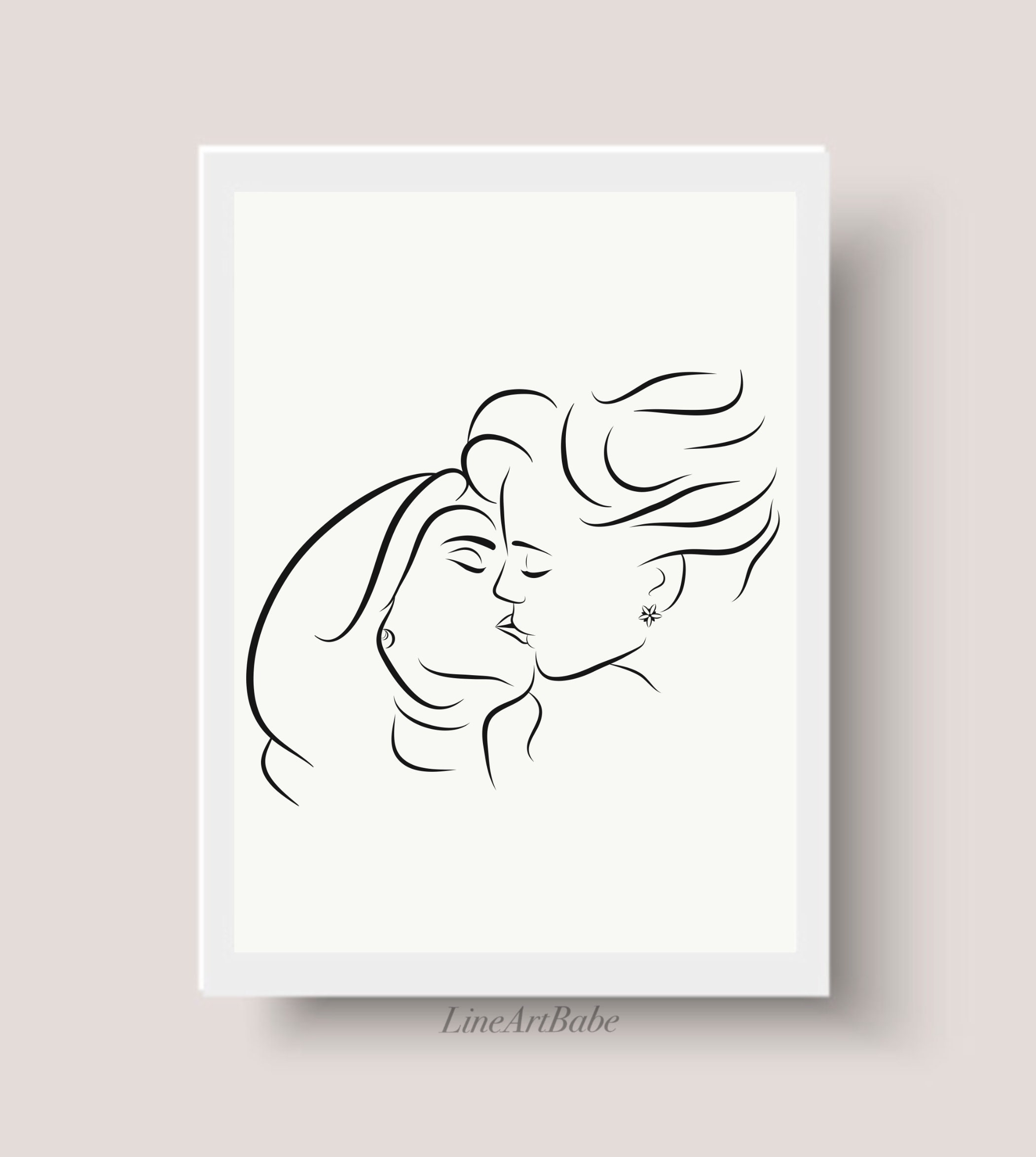 Line Art Woman Kissing Woman - Etsy Sweden, image size:2100x2346