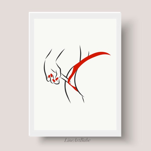 Erotic Line Art, Minimalist Naked Female Ass, Sexy Panties Print, Sex Wall Art Deco, Provocative Woman One Line Drawing, Nude Bedroom Poster