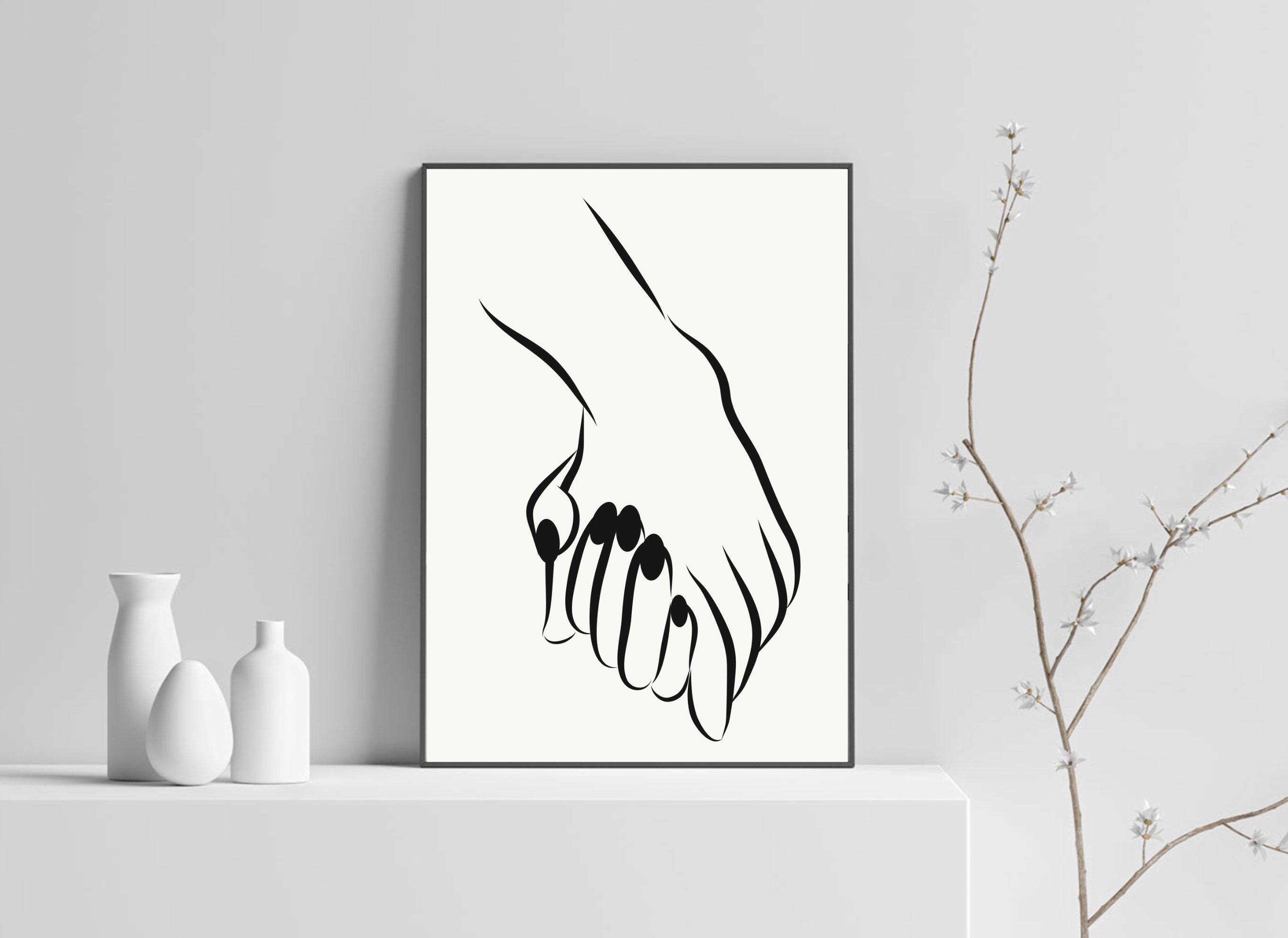 Romantic Couple Holding Hands During Sex, Intimacy Sex Line Art Minimalism  Framed Mini Art Print by Creative Modern Art