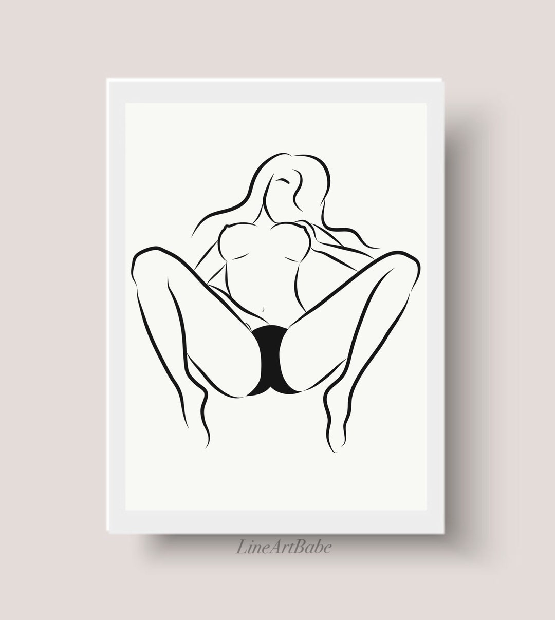 Sexy Line Art Print Woman Touching Herself Drawing image