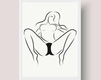 Sexy Line Art Print, Woman Touching Herself Drawing, Minimalist Sex Couple, Sensual Bedroom Wall Deco, Erotic Digital Art, Printable Sexy