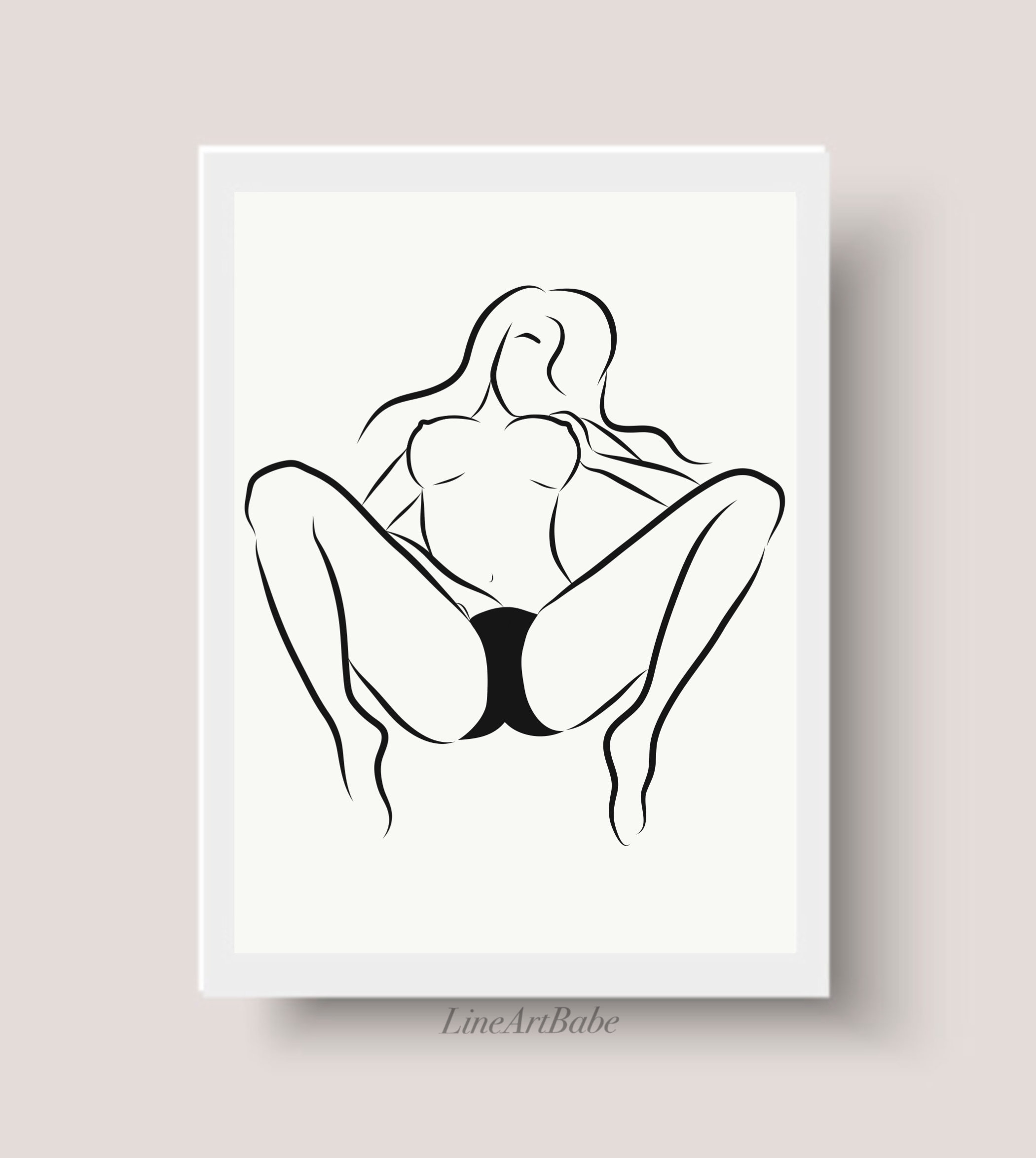 Sexy Line Art Print Woman Touching Herself Drawing picture