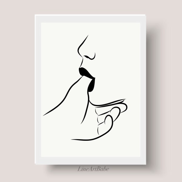 Finger Suck Line Art Sensual Print, Erotic Print Sexy Bedroom Wall Art Deco, Minimalist Couple Sex, Abstract Couple Making Love, Nude Draw