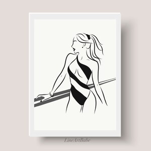 Line Art, Minimalist Drawing,Fashion Woman in Swimsuit, Linear Art, Female Body Drawing, Summer Drawing, Woman Art Line, Woman Figure
