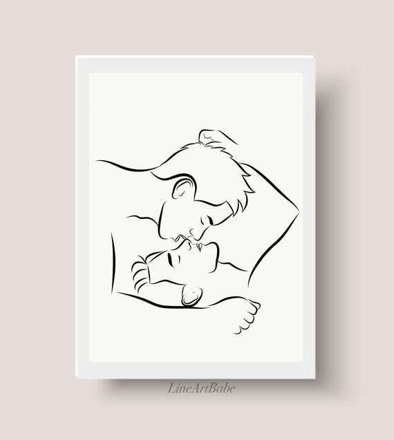 Gay Line Art Minimalist Drawing Gay Couple Print Lovers Art Etsy
