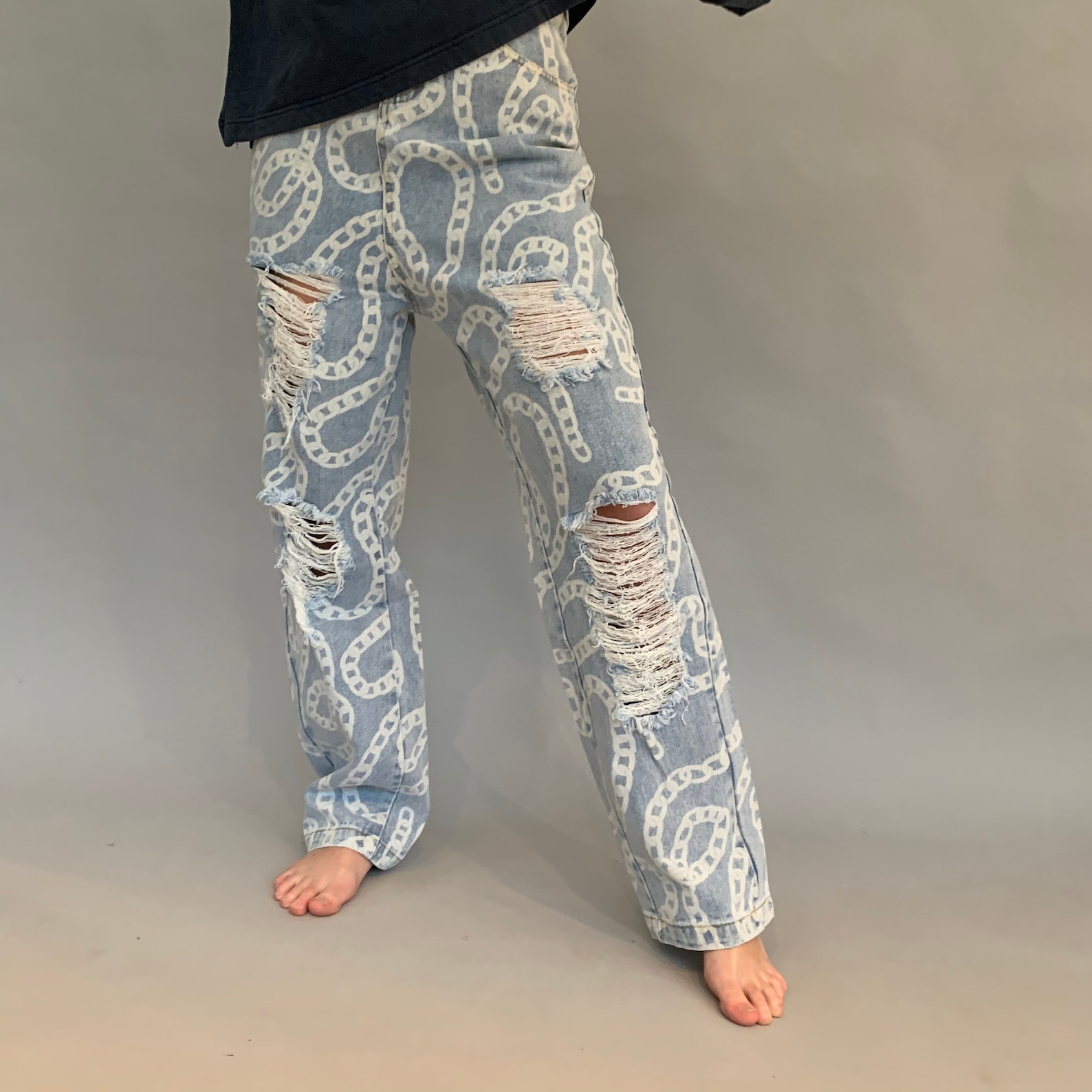 Unique chain print bleached ripped jeans similar to Aries Etsy