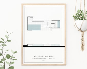Barcelona Pavilion | Mies Van Der Rohe | Digital Download Architecture Print - Architecture Printable Drawing