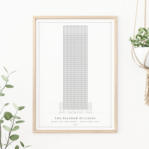 Seagram Building | Mies Van Der Rohe | Digital Download Architecture Print - Architecture Printable Drawing