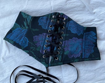 Corsetto cintura fatto a mano su misura floral viscose brocade underbust corset belt plus size xl waist trainer