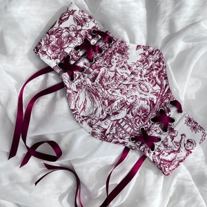 Ethically handmade tapestry underbust corset belt plus size xl waist trainer Victorian renaissance style Bridgeton corset
