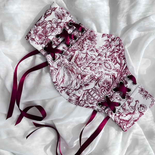 Ethically handmade tapestry underbust corset belt plus size xl waist trainer Victorian renaissance style Bridgeton corset