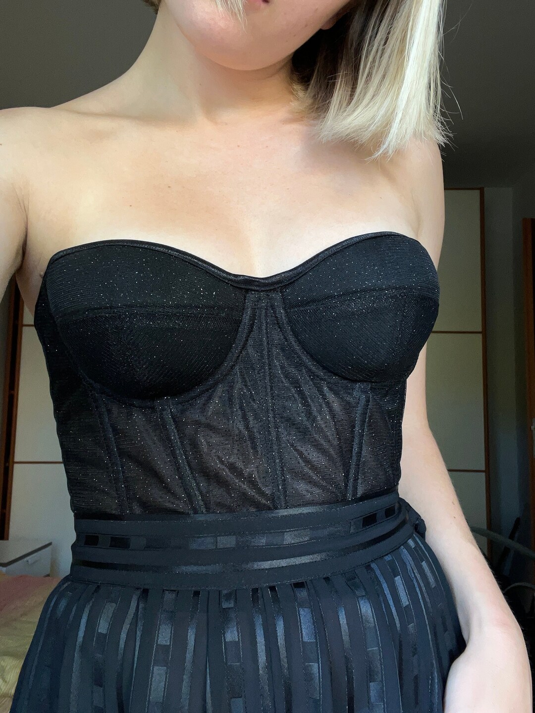 Sparkling Black Top Bustier Strapless Corset in Sparkle Tulle, Crystal ...