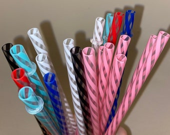 Set of 60 Bulk Reusable Striped Hard Plastic Straws 