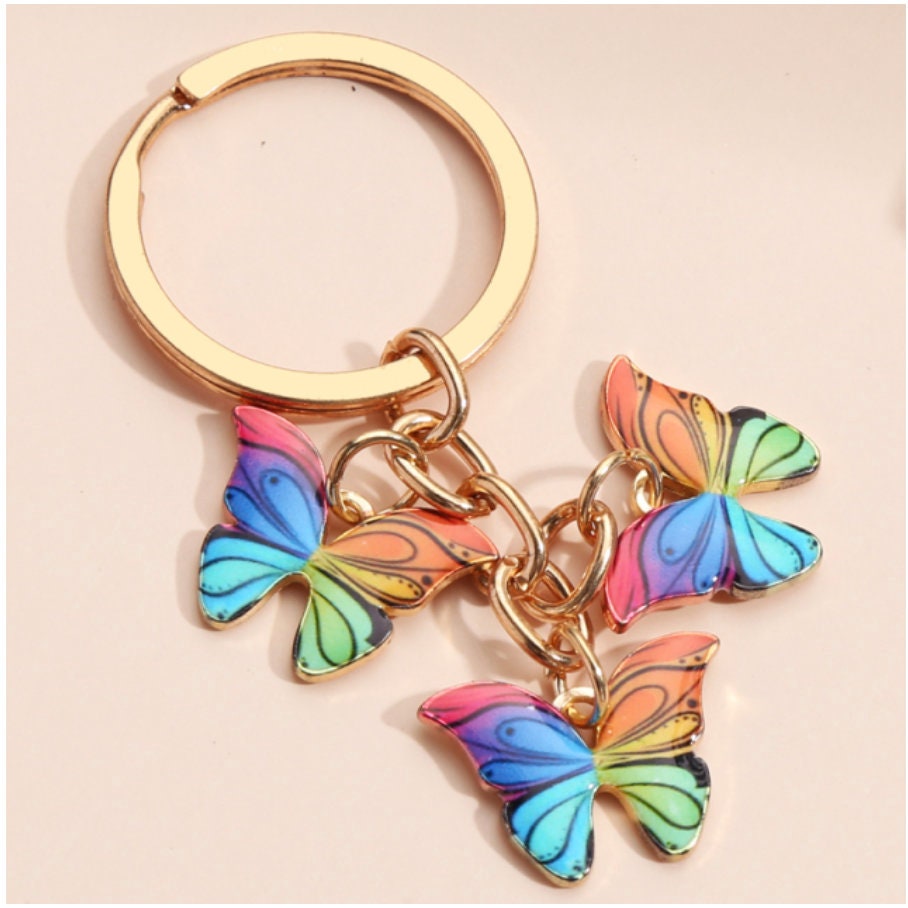 Porte-clés papillon couleur arc en ciel