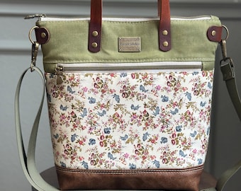 Handcrafted Aberdeen Crossbody Tote Bag, Vintage Fabric, Waxed Canvas Bag, Handmade Everyday Bag, Gifts for Her