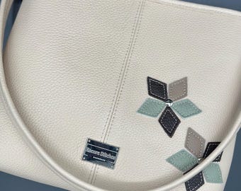 Star Applique Genuine Leather Handbag, Cream Pebble Grain, Shoulder Bag, Handcrafted Leather Bag, Gifts for Her