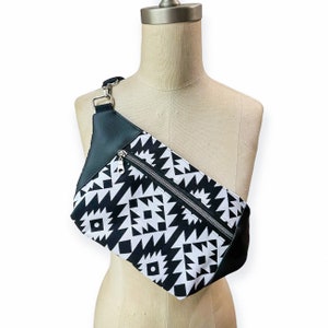Black and White Aztec Fanny Pack, Hip Bag, Adjustable Sling, Bum Bag
