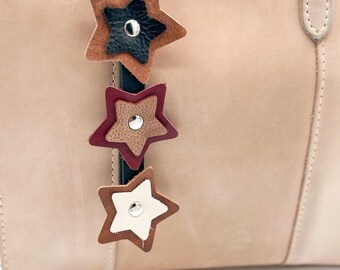 Reclaimed Leather Star Bag Charm, Handmade Leather Keychain, Upcycled Leather Purse Charm, Clip On Bag Accessory, Unique Gift for Her