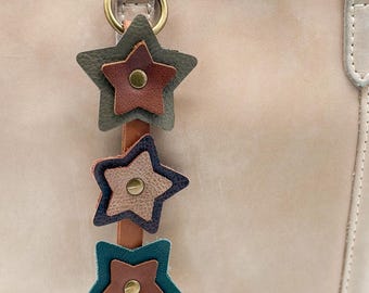 Reclaimed Leather Star Bag Charm, Handmade Leather Keychain, Upcycled Leather Purse Charm, Clip On Bag Accessory, Unique Gift for Her