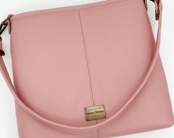 Dusty Rose Pink Genuine Leather Handbag, Pink Pebble Grain, Shoulder Bag, Handcrafted Leather Bag, Gifts for Her