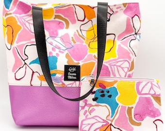 Abstract Floral Canvas Tote Bag and Zipper Pouch Set