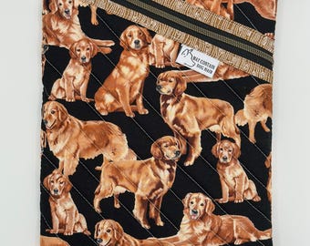 Handcrafted Tablet Sleeve / Quilted Golden Retriever Tablet Case with Zippered Closure/ Gifts for Her/ Teacher Gifts