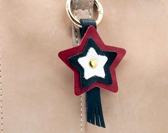 Reclaimed Leather Star Bag Charm, Handmade Leather Keychain, Upcycled Leather Purse Charm, Clip On Bag Accessory, Unique Gift for Her